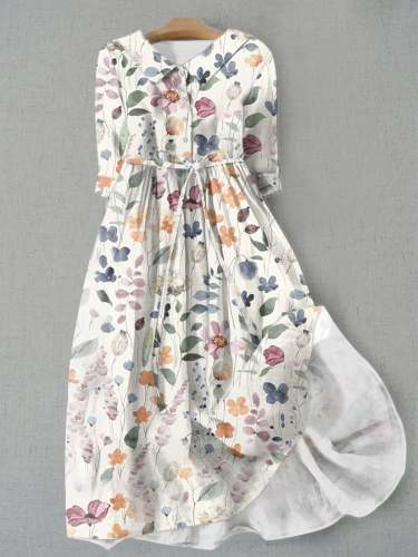 Women's Casual Floral Print Lapel Dress