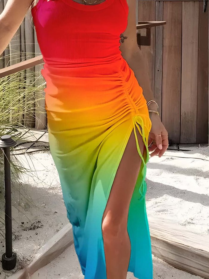 Women's Rainbow Print Pattern Slip Dress