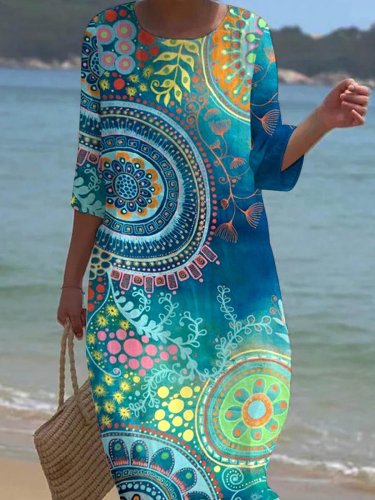 Women's Mandala Print Seaside Resort Dress