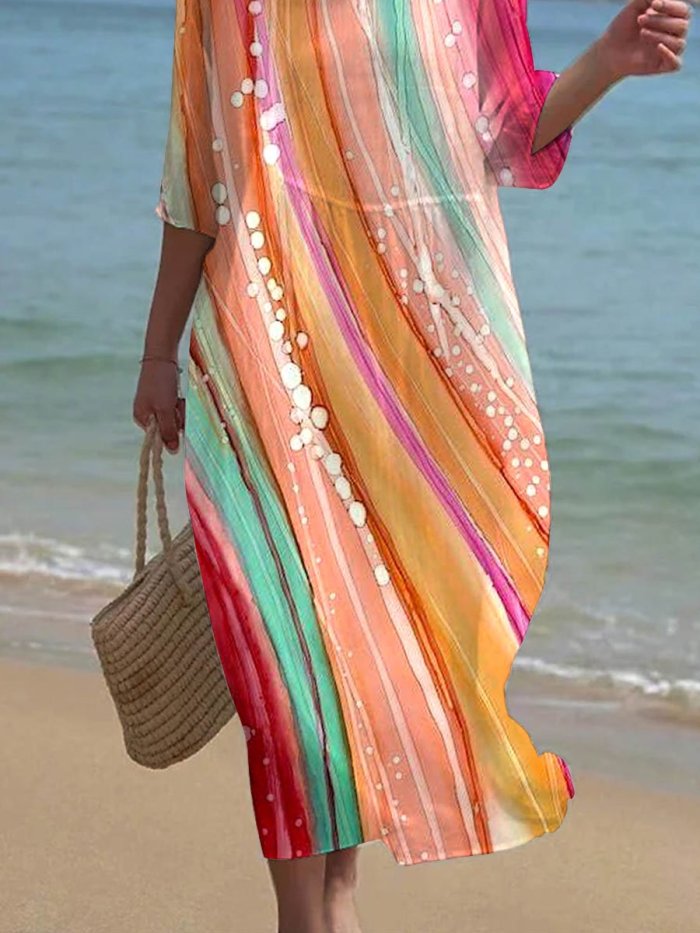 Women's Striped Fluid Elegant Art Resort Style Dress