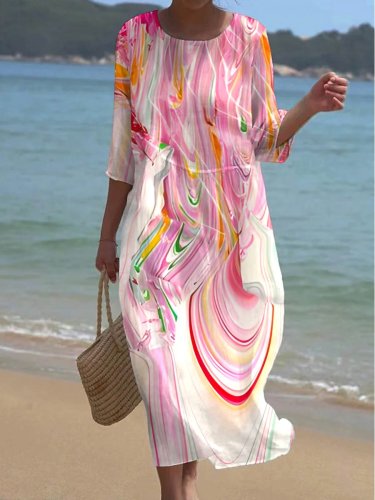 Women's Irregular Fluid Art Pattern Resort Style Dress