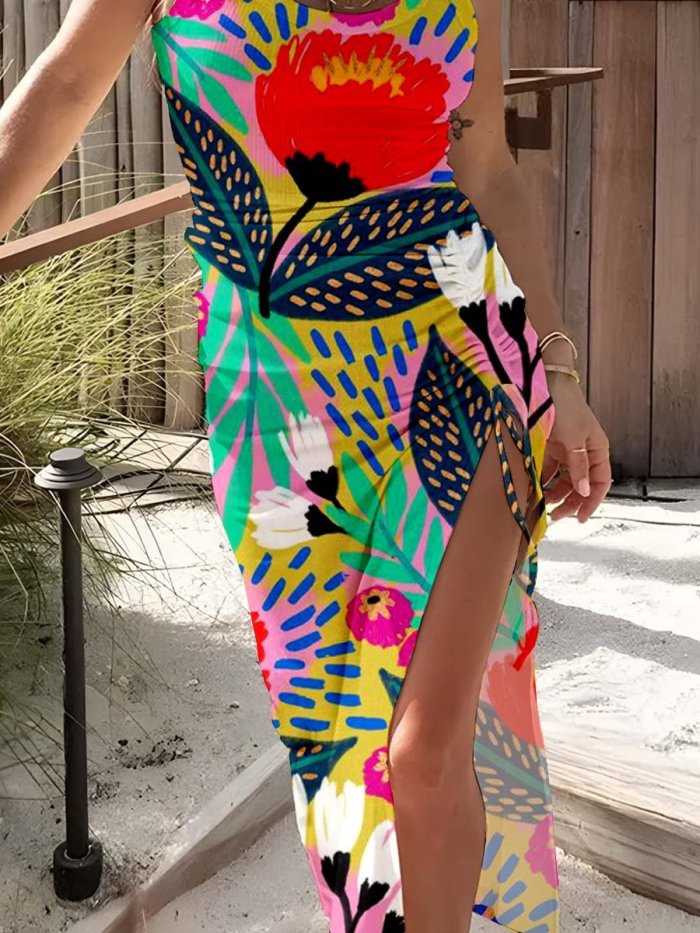 Women's Tropical Rainforest Flower Print Pattern Strappy Dress