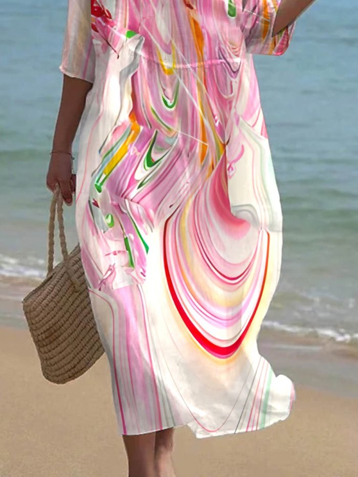 Women's Irregular Fluid Art Pattern Resort Style Dress