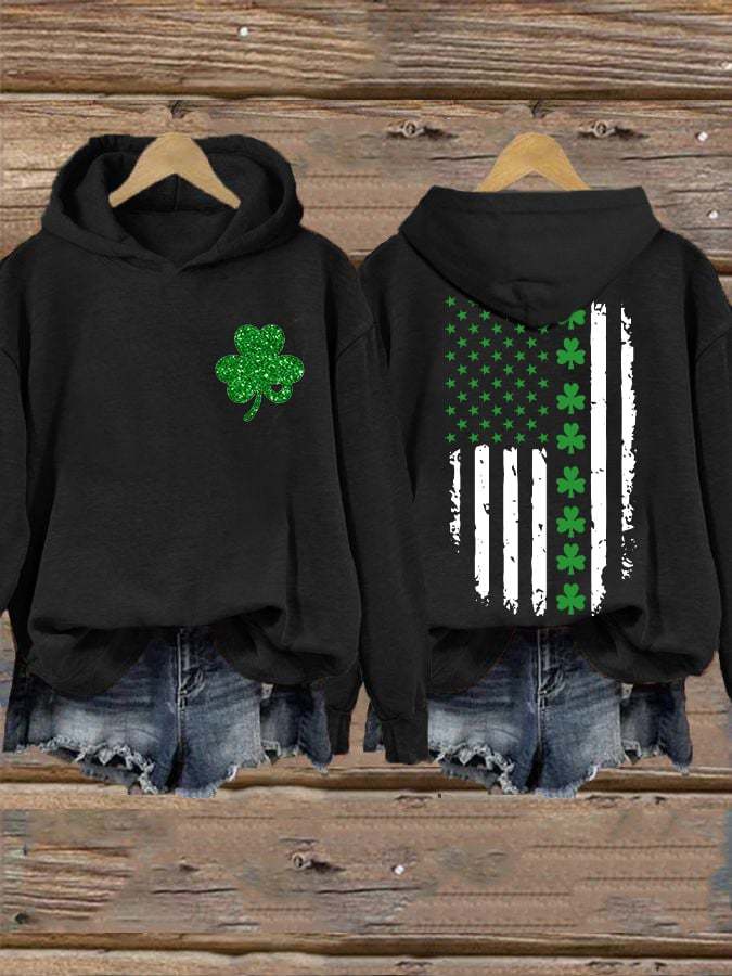 Women's St. Patrick's Day Flag Shamrock Hooded Sweatshirt
