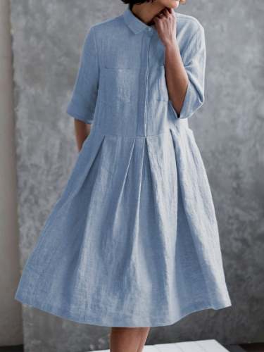 Women‘s Casual Elegant Double Pockets Half-Sleeve Dress