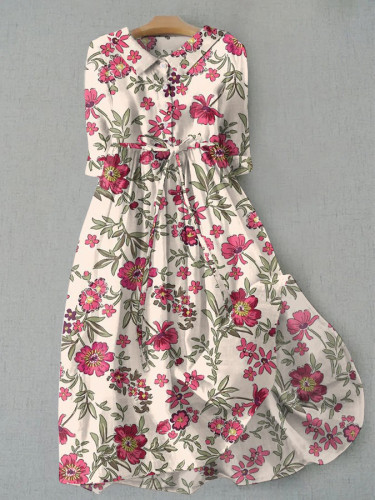 Casual Floral Pastoral Print Tie Dress
