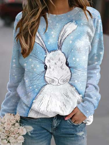 Women's Easter Bunny Print Long Sleeve Sweatshirt