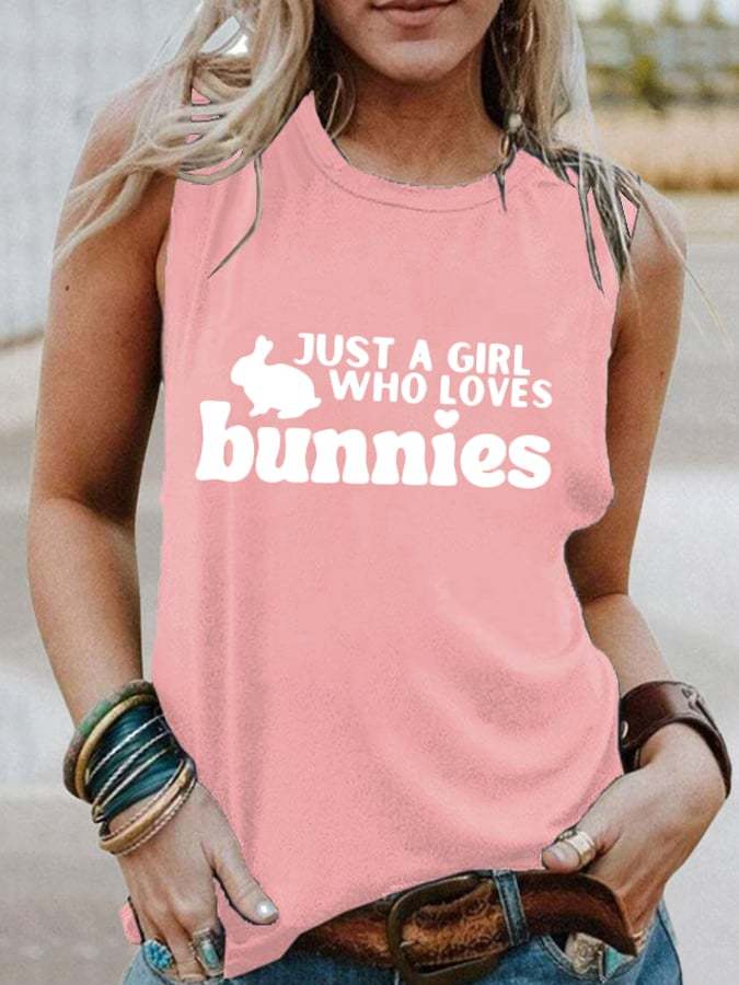 Retro  Easter Just A Girl Who Loves Bunnies Print Tank Top