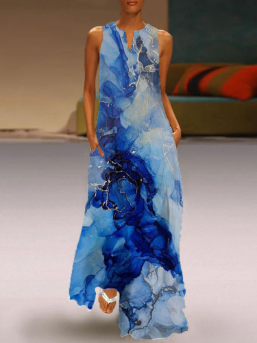 Women's Abstract Marble Print Sleeveless Dress
