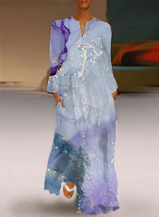 Women's Abstract Marble Print Long Sleeve Dress