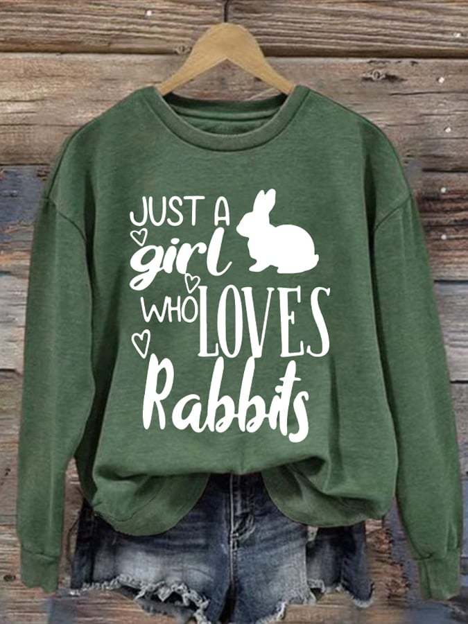 Retro Easter Just A Girl Who Loves Rabbits Print Sweatshirt