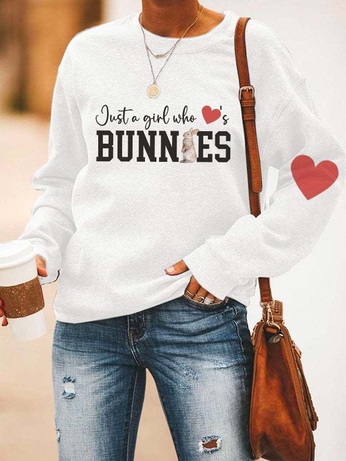 Retro Easter Just A Girl Who Loves Bunnies Print Sweatshirt