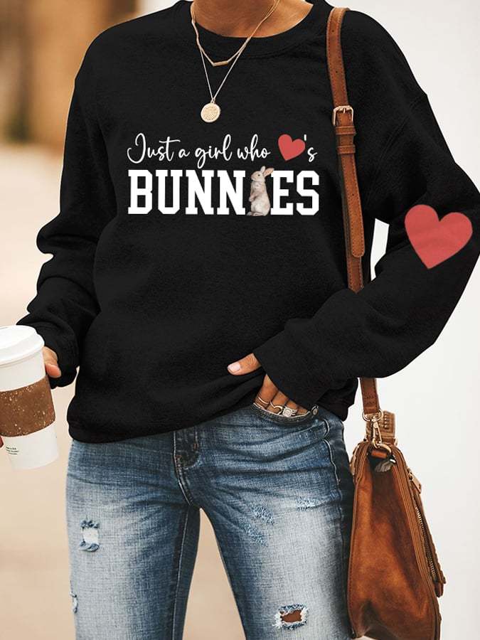 Retro Easter Just A Girl Who Loves Bunnies Print Sweatshirt