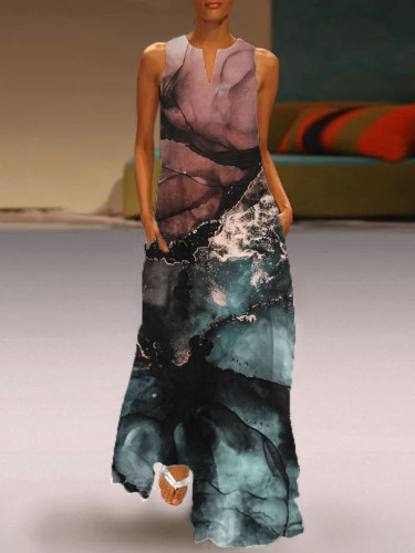 Women's Abstract Marble Print Sleeveless Dress