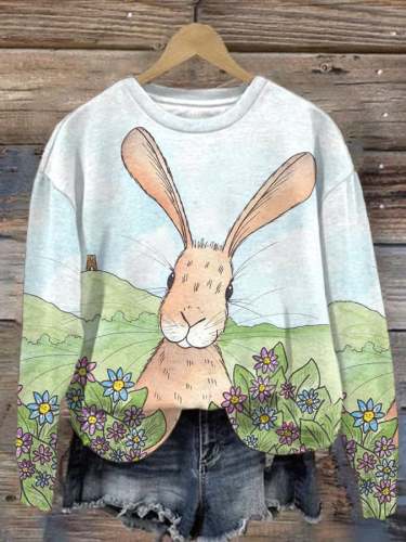 Women's Bunny Print Long Sleeve Sweatshirt