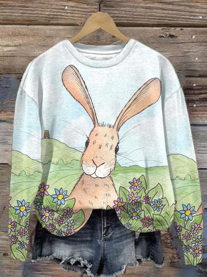 Women's Bunny Print Long Sleeve Sweatshirt