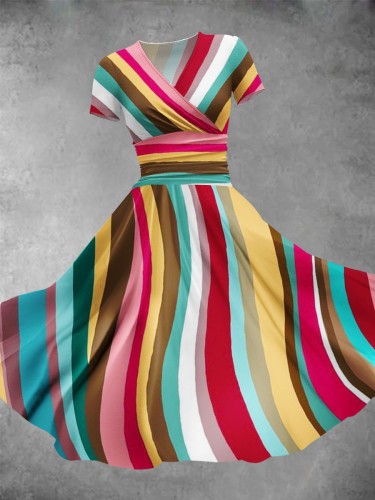 Women's Rainbow Gradient Stripe Art Print Design Maxi Dress