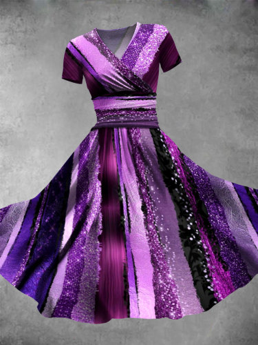 Women's Classic Purple Glitter Art Print Maxi Dress