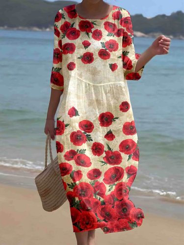 Women's Irregular Poppy Pattern Resort Dress