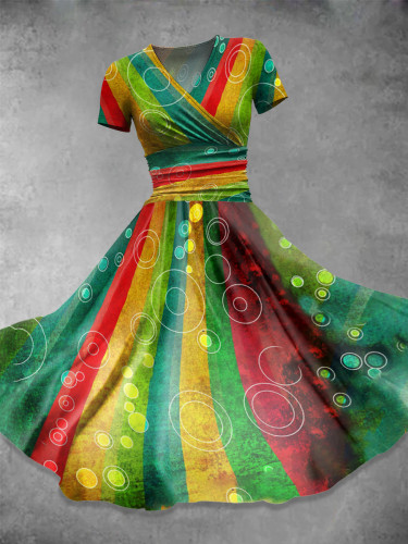Retro Gradient Rainbow  Art  Print Casual Dress