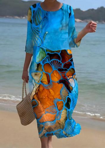 Women's Watercolor Floral Pattern Short Sleeve Resort Dress