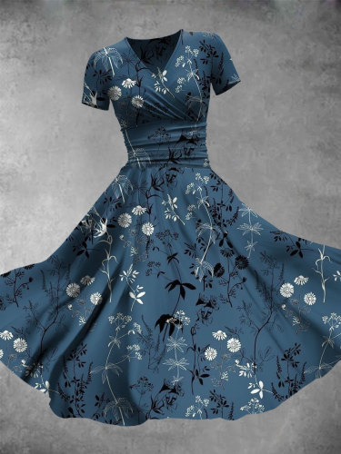 Women's Casual Flower Art Print Maxi Dress