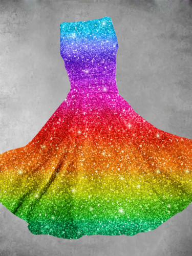 Women's Rainbow Gradient Art Design Midi Dress