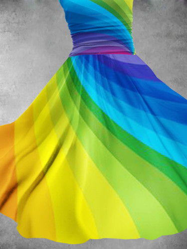 Women's Rainbow Gradient Colorful Stripe Art Print Design Maxi Dress