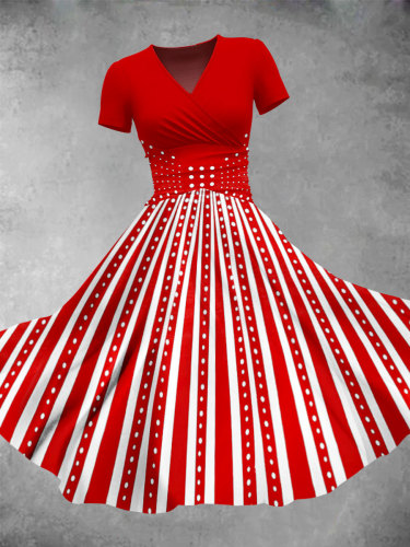 Women's Vintage Stripe Art Print Maxi Dress
