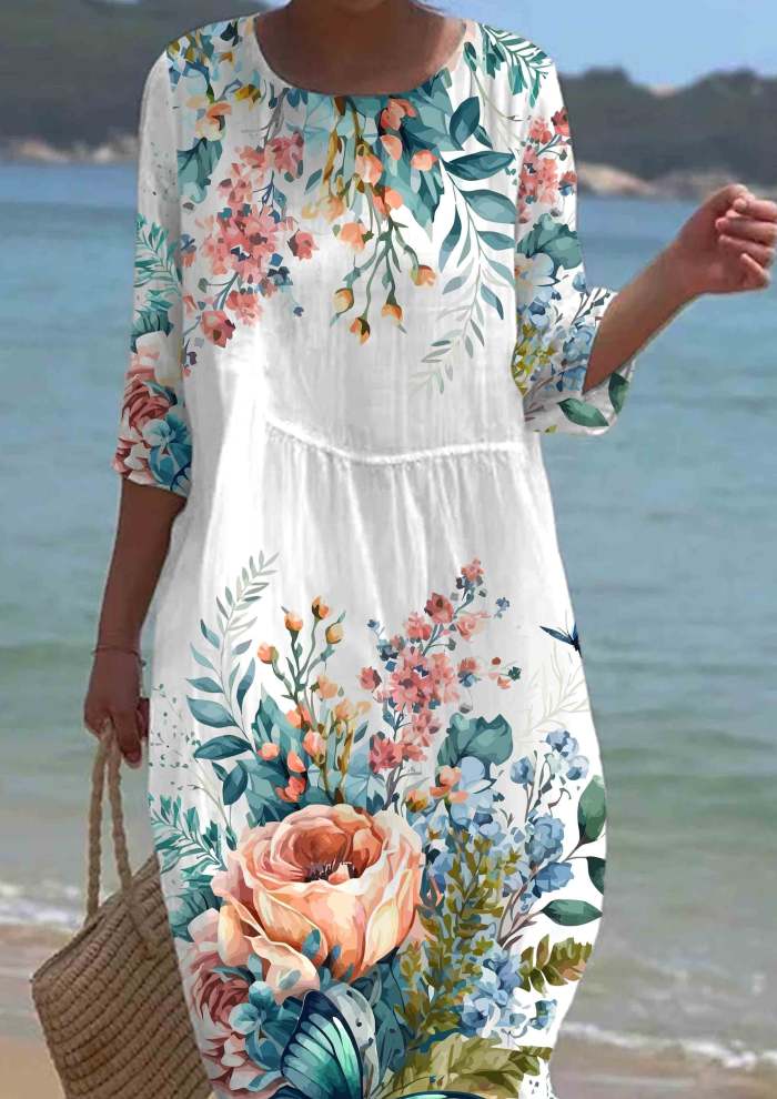 Women's Short Sleeve Floral Pattern Resort Dress