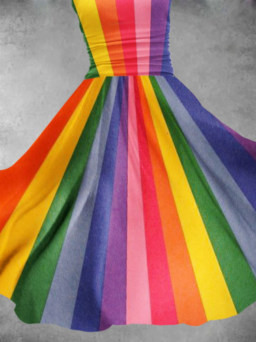 Women's  Rainbow Gradient Colorful Stripe Art Print Design Maxi Dress