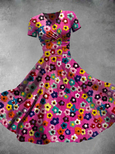 Women's Casual Oil Flower Painting Art Print Maxi Dress