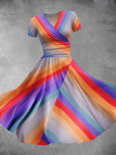 Women's Rainbow Gradient Stripe Art Print Design Maxi Dress