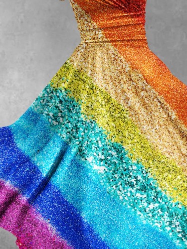 Women's Christmas Gift Rainbow Brilliant Diamond Print Design Maxi Dress