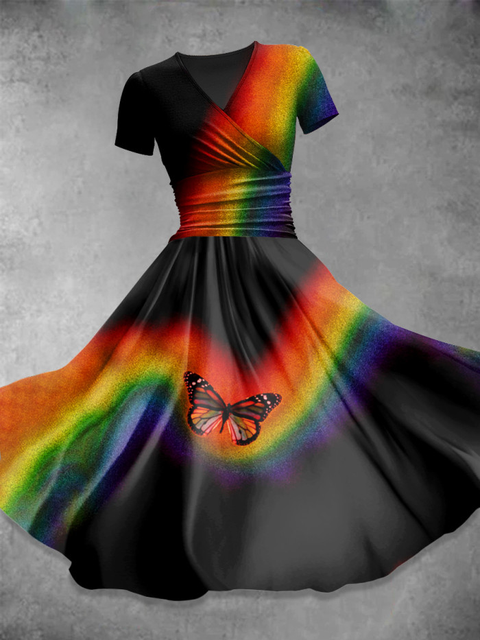 Rainbow Butterfly Art  Print Casual Dress