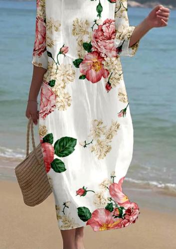 Women's Short Sleeve Floral Pattern Resort Dress