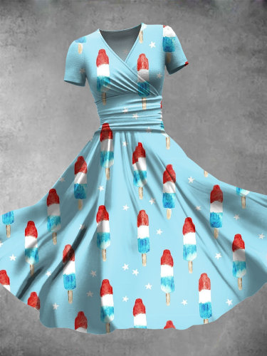 Women's Patriotic Ice pop Art Print Maxi Dress