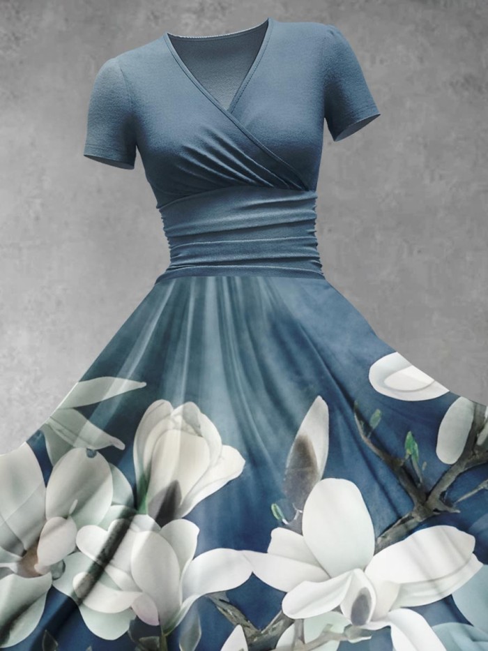 Women's Vintage Flower Art Print Design Maxi Dress