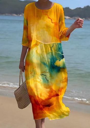 Women's Watercolor Splash Ink Fluid Art Print Resort Style Dress