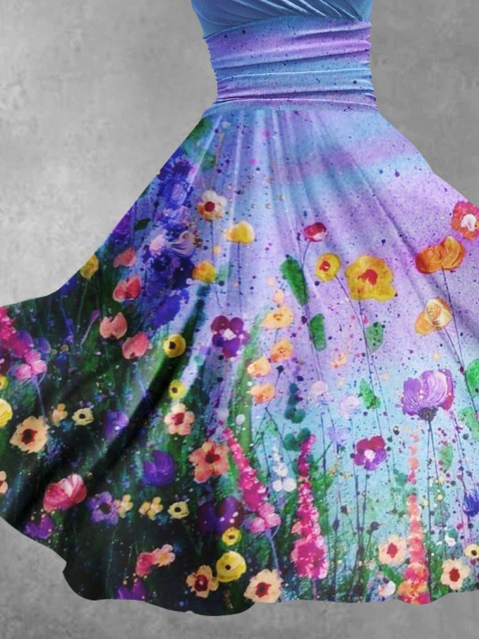 Women's Rainbow Flowers Art Print Design Maxi Dress