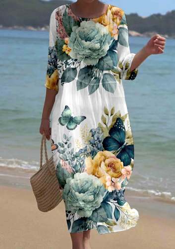 Women's Short Sleeve Floral Pattern Resort Dress