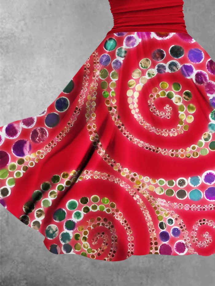 Women's Retro Multicolor Art Print Maxi Dress