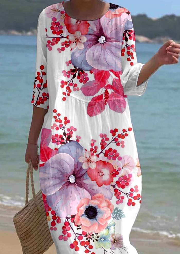 Women's Short Sleeve Floral Pattern Resort Dress