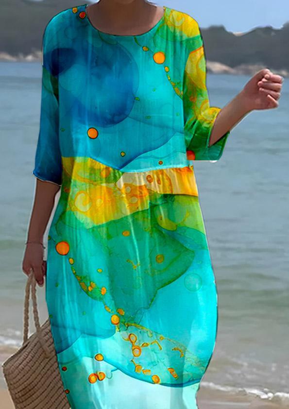 Women's Watercolor Splash Ink Fluid Art Print Resort Style Dress