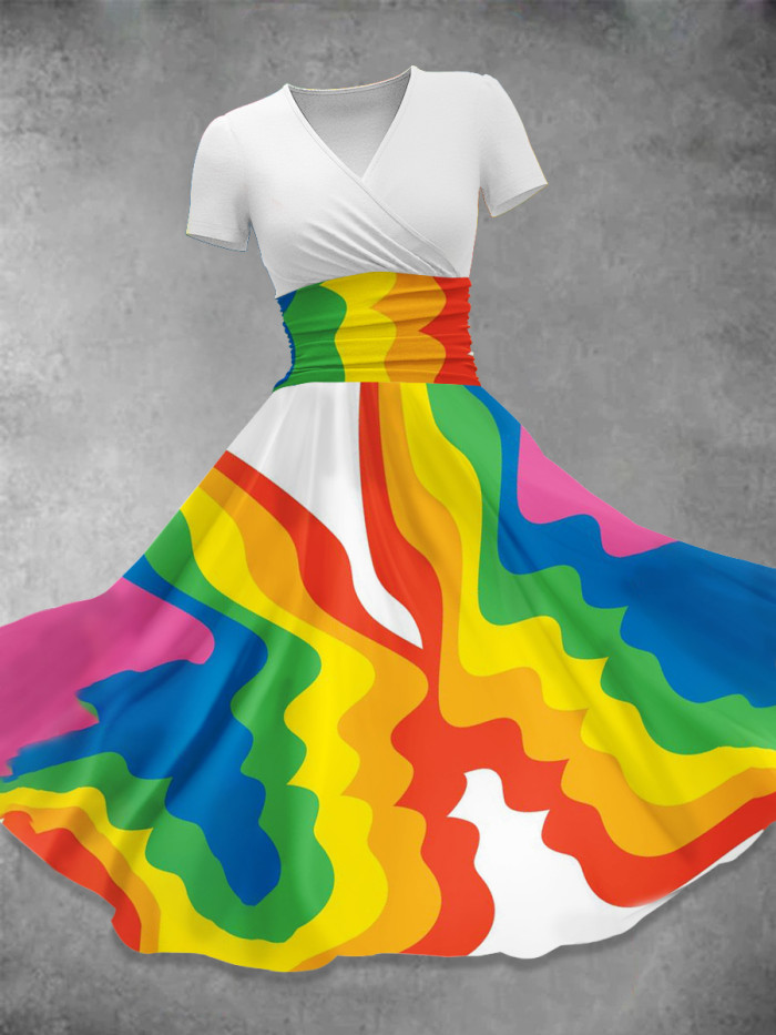 Rainbow  Face  Art  Print Casual Dress