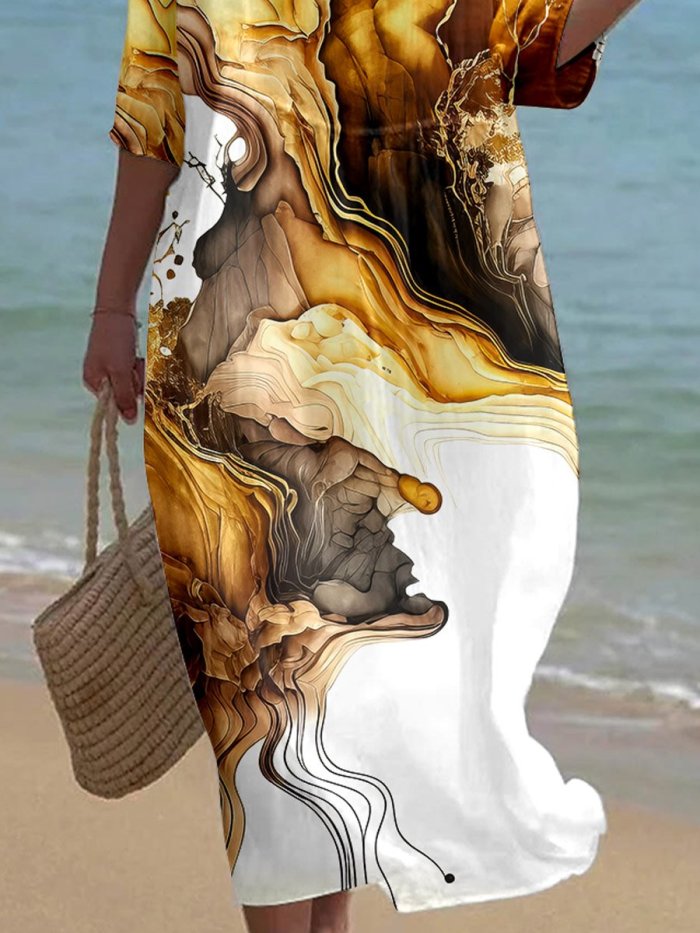 Women's Floral Alcohol Ink Art Printed Casual Holiday Dress