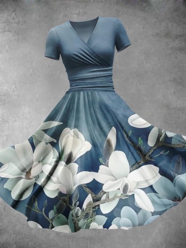 Women's Vintage Flower Art Print Design Maxi Dress