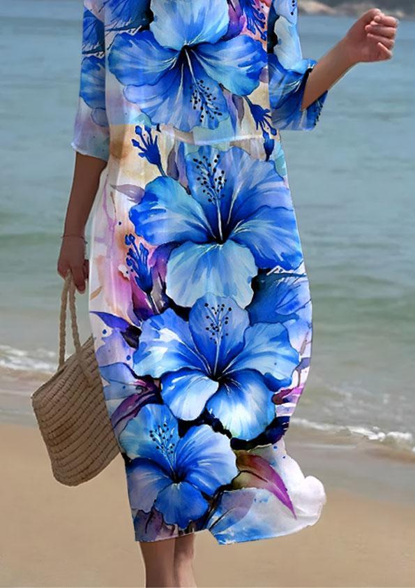 Women's Resort Style Floral Pattern Short Sleeve Dress
