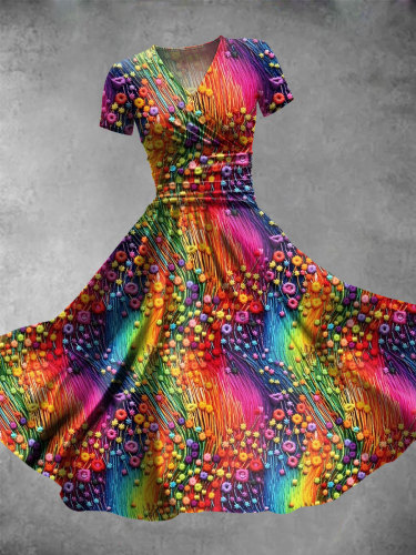 Women's Classic Colorful Flower Art Print Maxi Dress