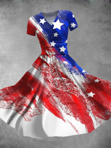 Women's American Flag Art Print Maxi Dress